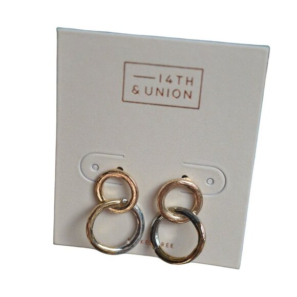 14th & Union Mixed Metal Double Hoop Earrings For Women NWT Gift - Picture 1 of 3